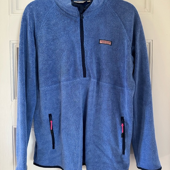 Vineyard Vines 1/4 Zip Sherpa Marlin Blue - Picture 3 of 5